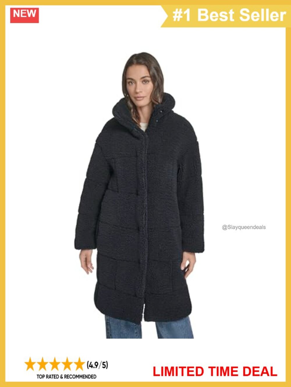 Quilted Teddy Coat Patchwork Sherpa Long Snap Button Women's